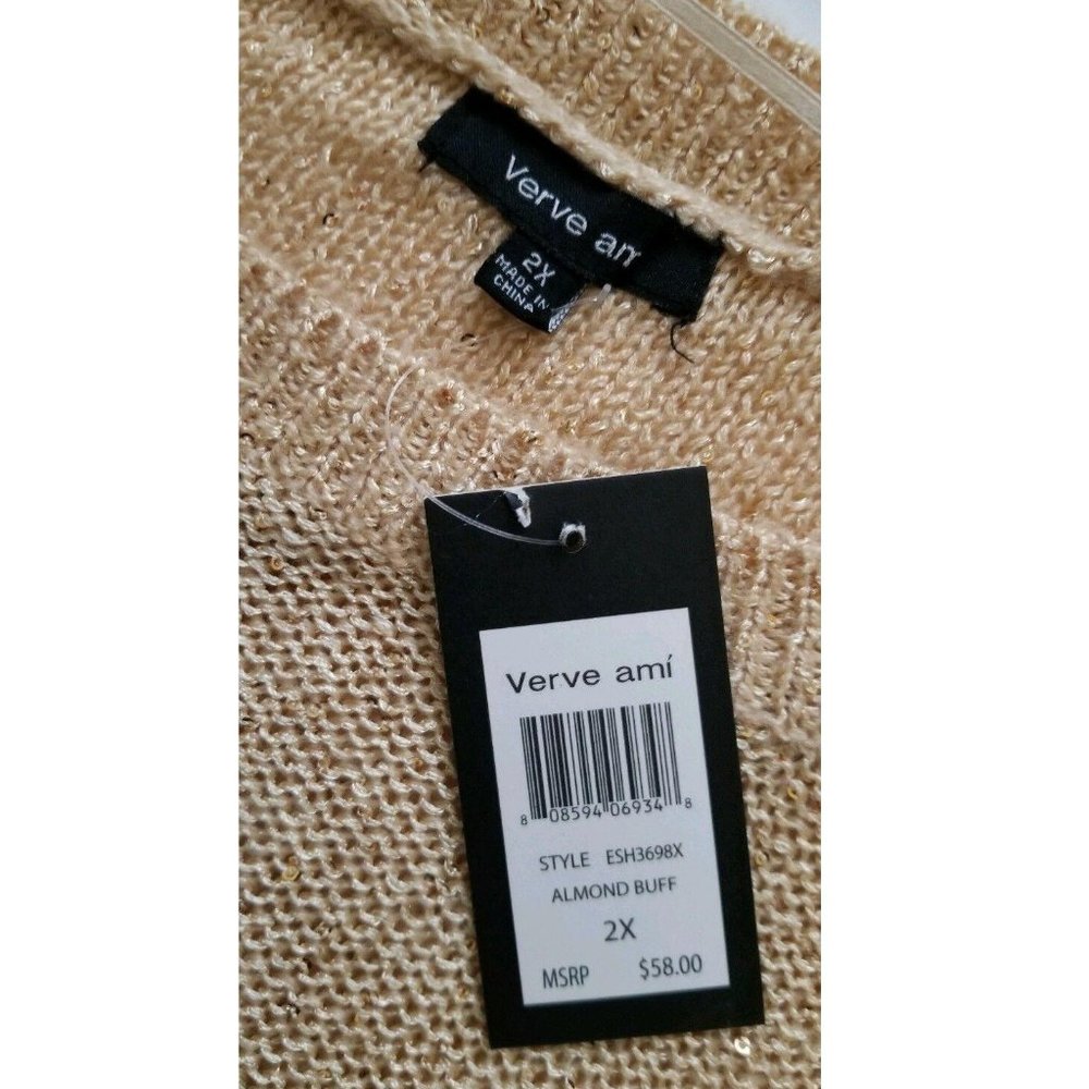 Verve Ami Women's Asymmetric Hem Shimmery Gold Pullover Sweater Plus Size 2X NWT - Picture 9 of 12